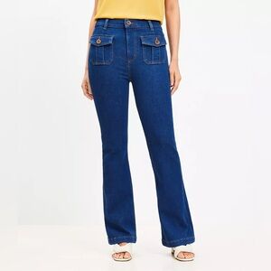 LOFT The Slim Flare High Rise Curvy‎ Fit Patch Pocket Jeans Sz 32 Sz 14 dark